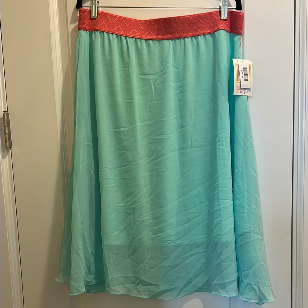 Mint Green Chiffon Skirt with Coral Waistband